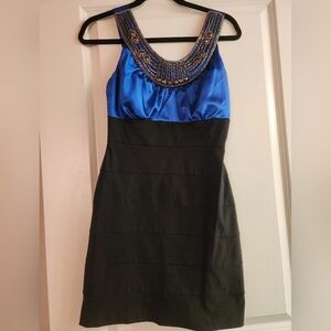 Elegant Blue and Black Beaded Mini Dress